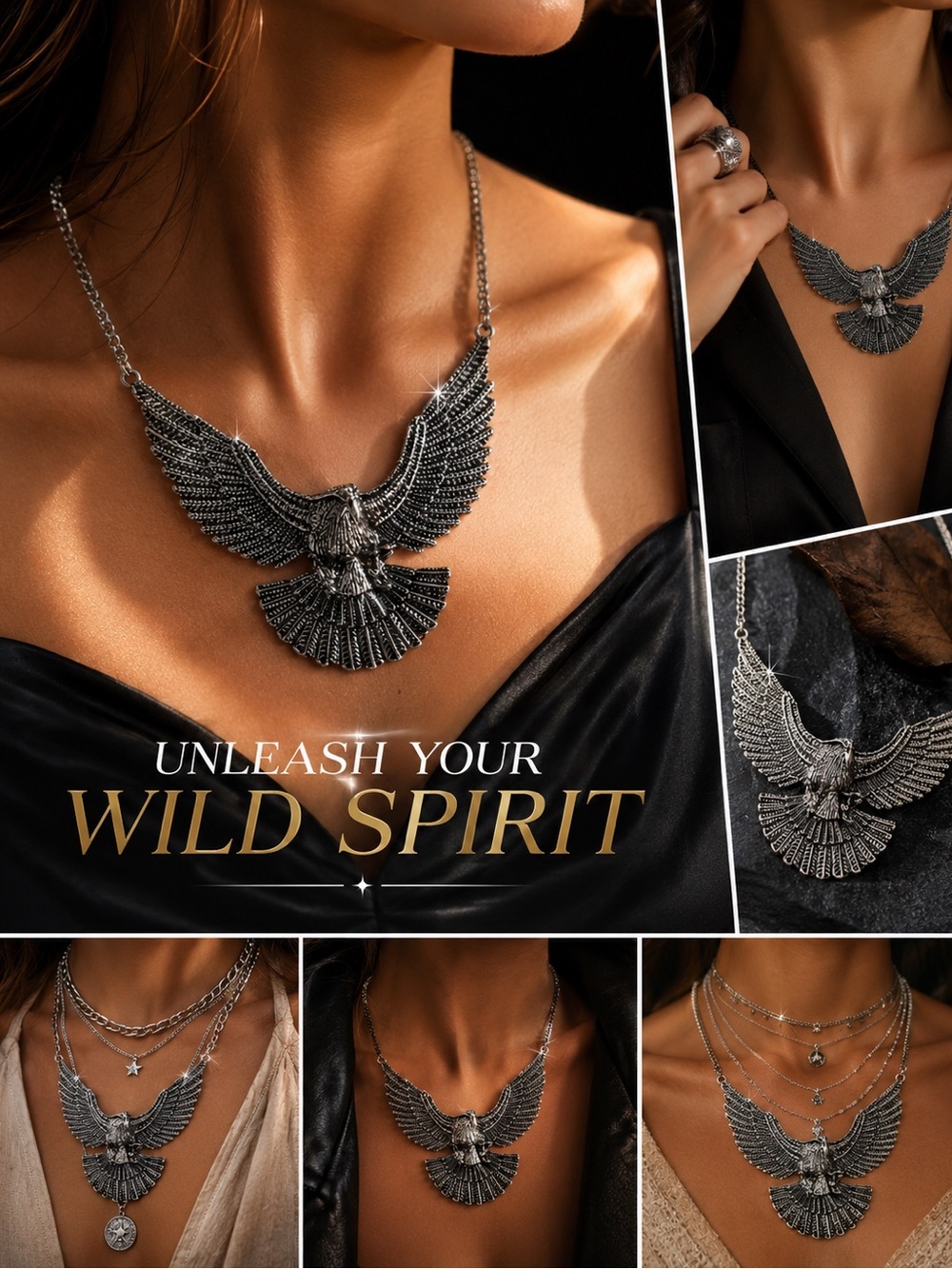 Vintage Eagle Statement Necklace - Silver